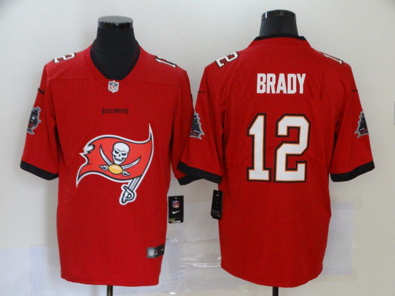 Men Tampa Bay Buccaneers 12 Brady Red Nike Team logo fashion NFL Jersey